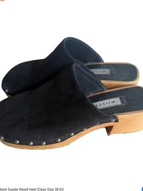 Miista Black Alison Clogs Leather Studded Wood-Heel Clogs Size 8.5 (39)
